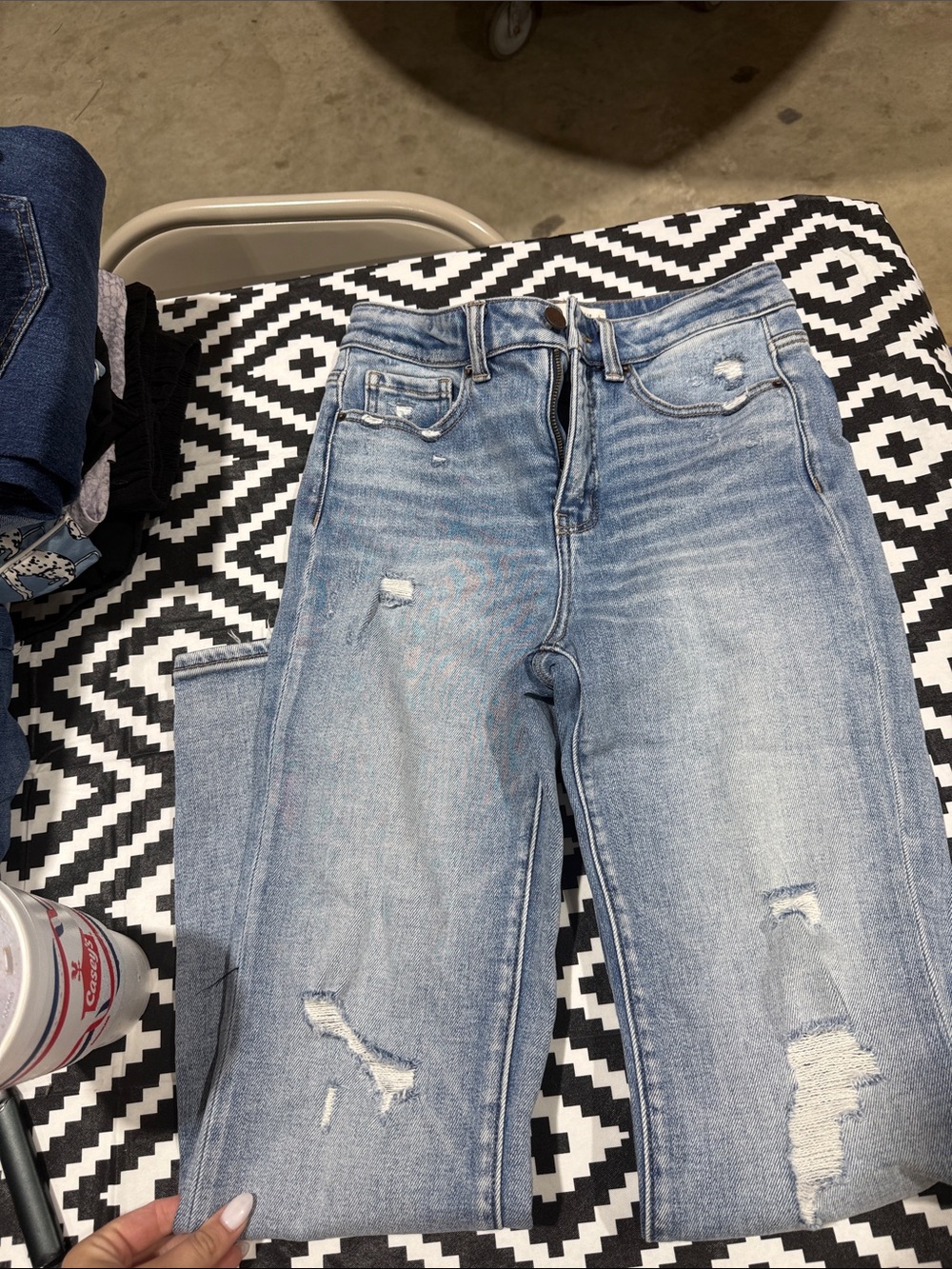 BKE Light Blue Distressed Straight Leg Jeans